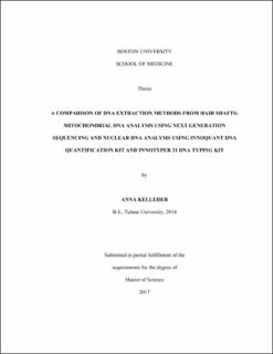 A comparison of DNA extraction methods from hair shafts: mitochondrial DNA  analysis using next generation sequencing and nuclear DNA analysis using  InnoQuant DNA quantification kit and InnoTyper 21 DNA typing kit